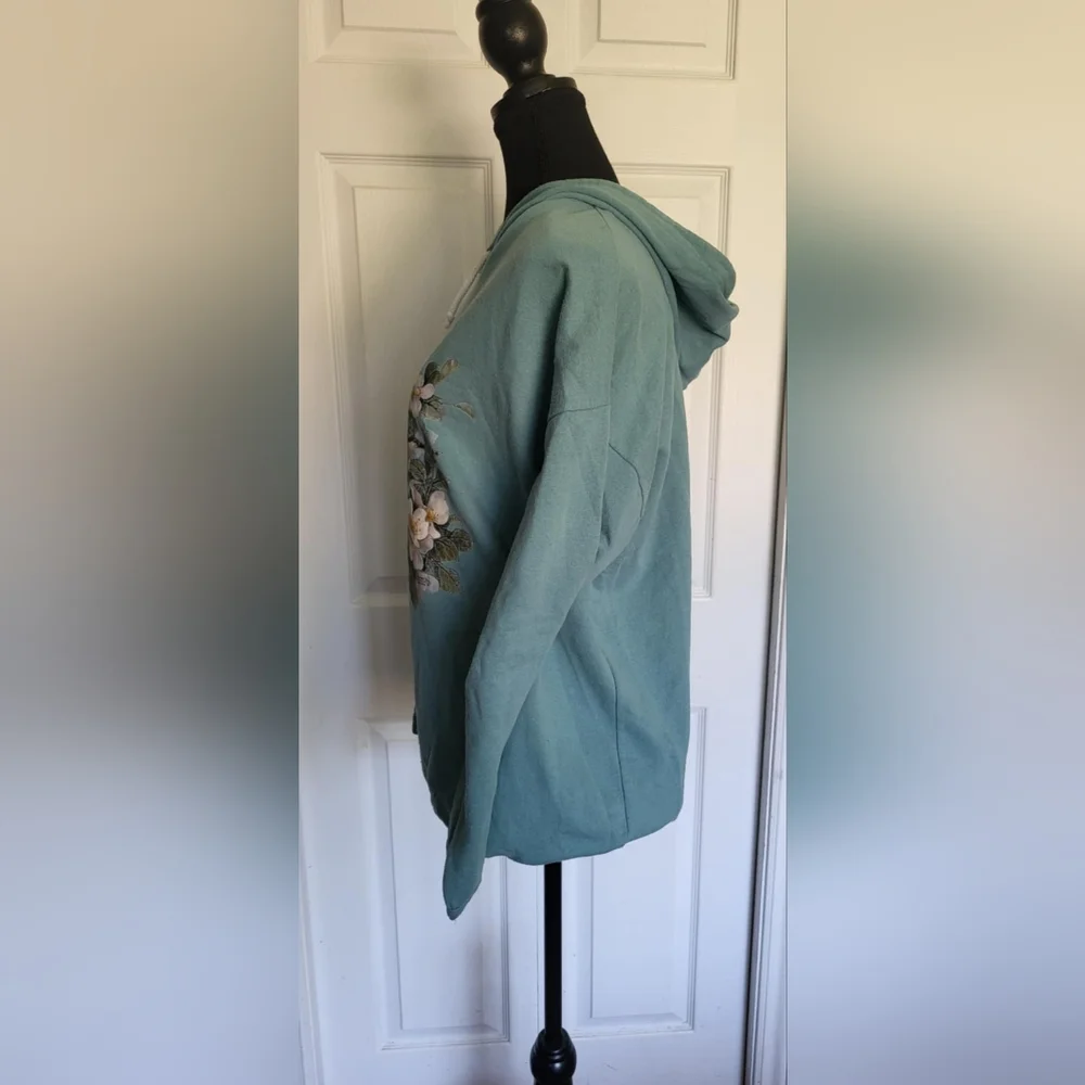 Vintage Hoodie Women's - Teal Blue-Green with Chickadee Bird Scene - Cozy - Picture 4 of 7